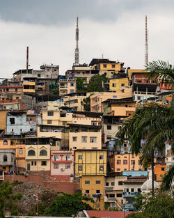 Colorful buildings close together on a hill in a south american city