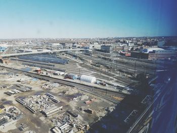 High angle view of cityscape against clear sky