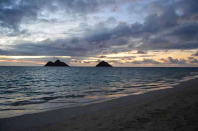 Scenic view of sea against cloudy sky