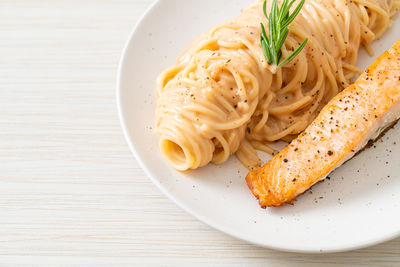 Close-up of food in plate on table