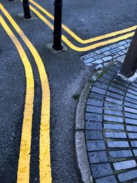 High angle view of zebra crossing on road