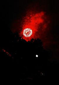 Low angle view of firework display at night