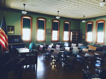 Empty chairs in rows