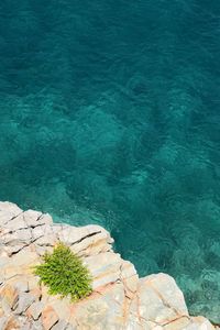 High angle view of rocks by sea