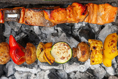 Close-up of orange on barbecue grill