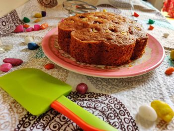 High angle view of breakfast on table