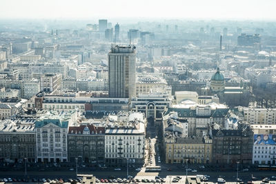 High angle view of buildings in city