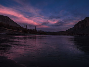 Scenic view of lake against sky during sunset