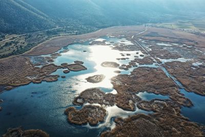 High angle view of land and sea