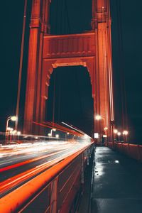 Light trails on road at night