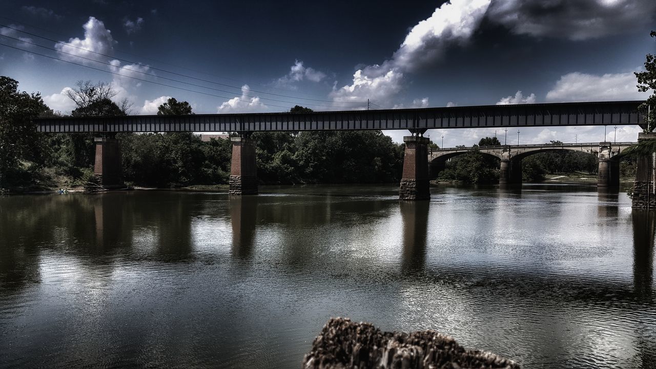 water, built structure, architecture, bridge, connection, sky, bridge - man made structure, nature, cloud - sky, river, tree, no people, transportation, reflection, waterfront, day, plant, outdoors, architectural column, arch bridge