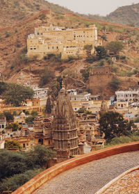 High angle view of buildings in city