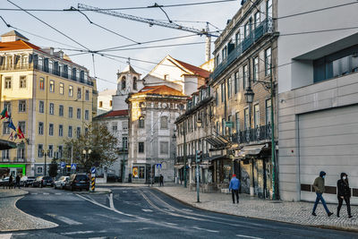 Bairro alto lisboa walking district street tram rail, lisbon, portugal