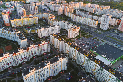 High angle view of street amidst buildings in city