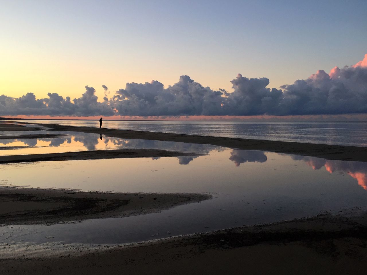 water, reflection, tranquil scene, tranquility, scenics, lake, sunset, beauty in nature, mountain, nature, sky, silhouette, standing water, idyllic, clear sky, calm, dusk, mountain range, non-urban scene, river