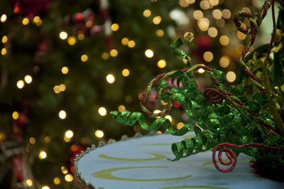 Close-up of illuminated christmas tree