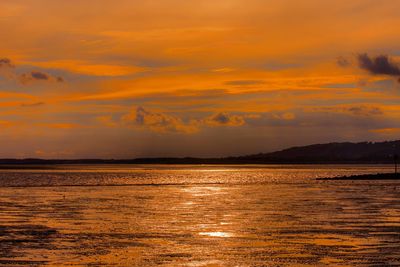 Scenic view of sea against dramatic sky