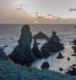 Scenic view of sea against sky at sunset