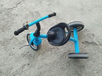 High angle view of bicycle on wall