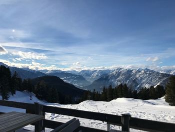 Scenic view of snowcapped mountains against sky