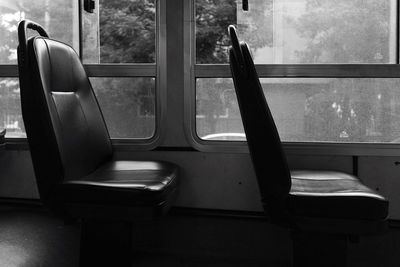 Close-up of empty seats of bus