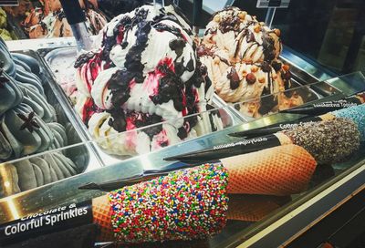 High angle view of ice cream for sale at store