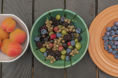 High angle view of fruits in bowl on table