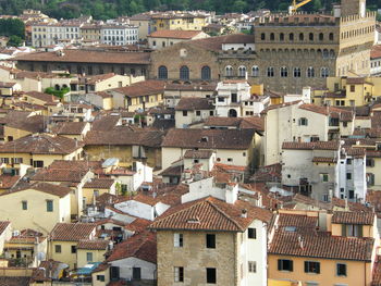 High angle view of buildings in city