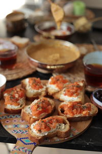 Close-up of food served on table