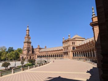 View of historic building against clear blue sky