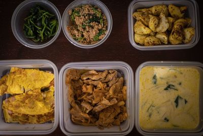 High angle view of food on table