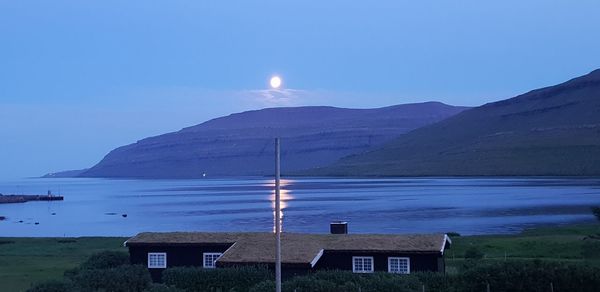 Scenic view of lake against sky at night