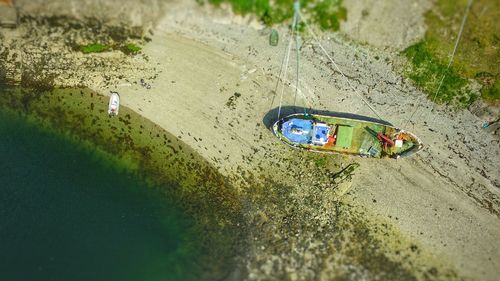 High angle view of car on beach