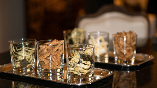 Close-up of beer glass on table