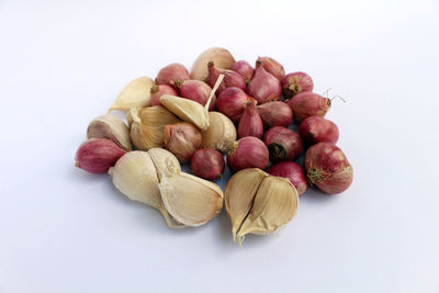 High angle view of fruits against white background