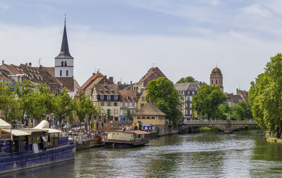 Idyllic waterside impression of strasbourg, a city at the alsace region in france