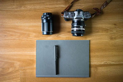 High angle view of pen on table