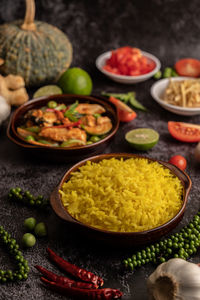 High angle view of food on table