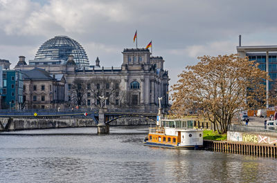 View along the river spree with the reichstag building in the background