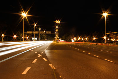 Light trails on road at night