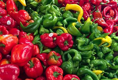 Full frame shot of bell peppers for sale in market