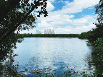 Scenic view of lake against sky