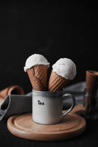 Close-up of ice cream against black background