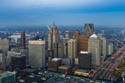 Aerial view of cityscape against sky