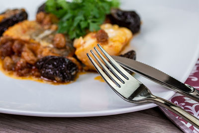 Close-up of meal served in plate