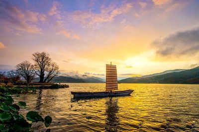 Scenic view of lake against sky during sunset