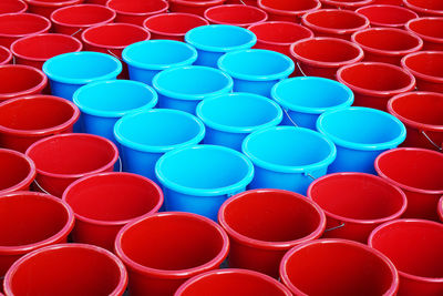 High angle view of buckets on floor