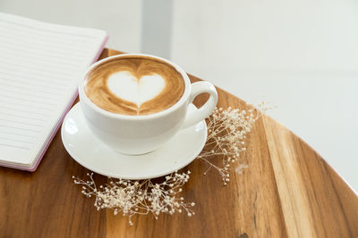 High angle view of coffee on table