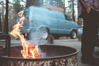 Close-up of fire burning in city