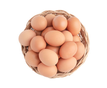 High angle view of eggs in basket